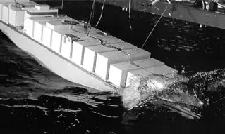 Test of a container ship model in extreme head seas.