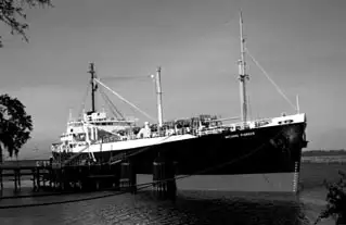 The M.V. Methane Pioneer at a loading berth in Louisiana